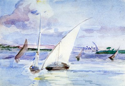 「帆船のある湖」、c1864-1930 作： Anna Lea Merritt