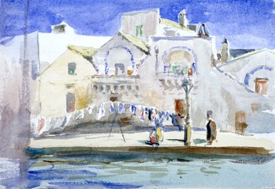 「洗濯線のある運河沿いの家々」、c1864-1930。 作： Anna Lea Merritt