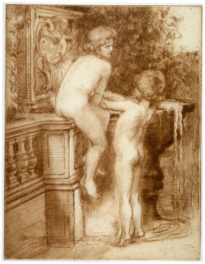 「噴水の二人の少年」、c1864-1930 作： Anna Lea Merritt