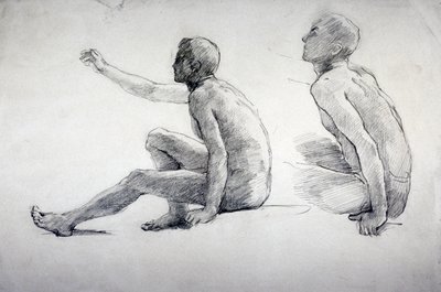 「座っている男性の裸体の 2 つの習作」、c1864-1930 作： Anna Lea Merritt