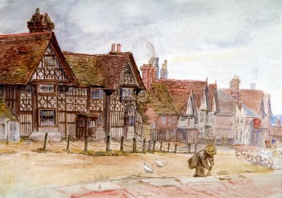 「チューダーハウスのある村の通り」、c1864-1930 作： Anna Lea Merritt