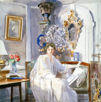 「白い服を着た若い女性」、c1864-1930 作： Anna Lea Merritt