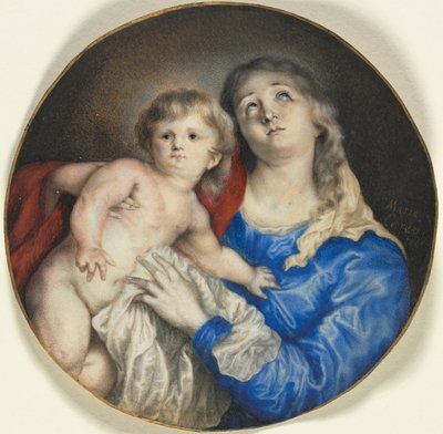 聖母子像 1662年頃（水彩、ガム彩、ベラム、金彩） 作： Anna Maria Carew