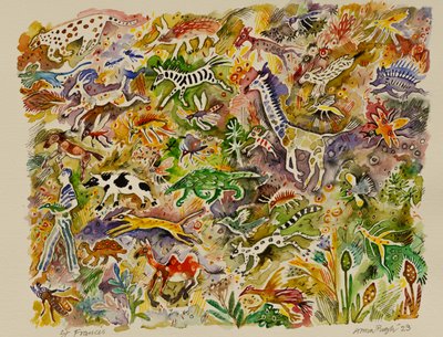 聖フランシスコ、2023年（水彩画） 作： 