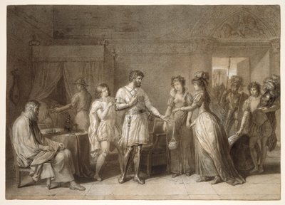 ブレシアでホステスからのプレゼントを断るベイヤード 作： Anne-Louis Girodet de Roucy-Trioson