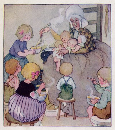 童謡。靴に住んでいるおばあさんがいた（カラーリトグラフ 作： Anne (after) Anderson