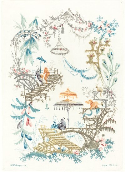 ダブルパラソルを備えた中国のアラベスク、c。 1795年。 作： Anne Allen
