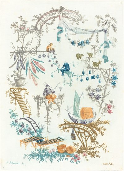 ボートのあるアラベスク 作： Anne Allen after Jean Baptiste Pillement