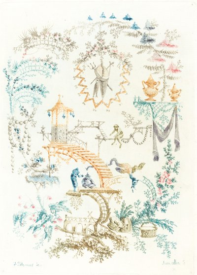 サルとアラベスク 作： Anne Allen after Jean Baptiste Pillement