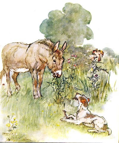 「骨を使って私の畑にやってきたポントに話しかけた」イラスト、「いたずらなエディブック」（トーマスネルソンウントソンス発行、1920年代） 作： Anne Anderson