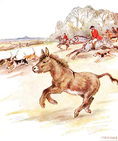 『今日の私の人生の時間を過ごしました。馬とたくさんの犬に赤いコートを着た男性が私の畑を駆け巡って来た」、イラストは「いたずらなエディブック」、トーマスネルソンウントソンス発行、1920年代（colou 作： Anne Anderson