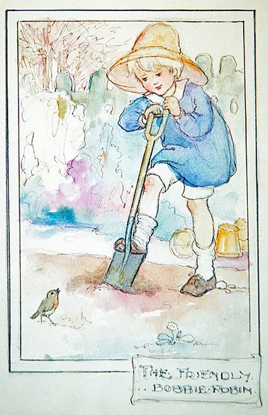 The Friendly Robbie Robin, c.1916（紙に水彩、鉛筆、ペン＆インク） 作： Anne Anderson