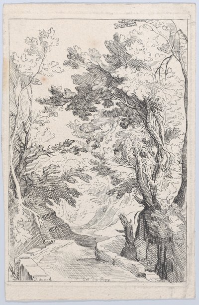 森の中のパラペットのある小道、18世紀。 作： Anne Claude Philippe de Caylus