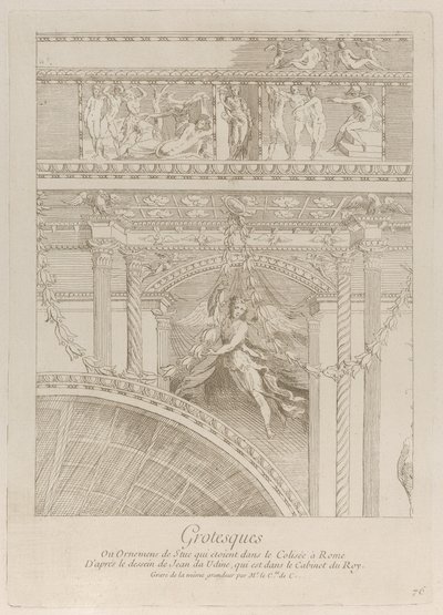 グロテスク: ローマのコロッセオを飾るスタッコのレリーフの細部、翼を持つ..., ca. 1729年。 作： Anne Claude Philippe de Caylus