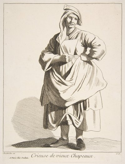古い帽子の行商人、1742。 作： Anne Claude Philippe de Caylus