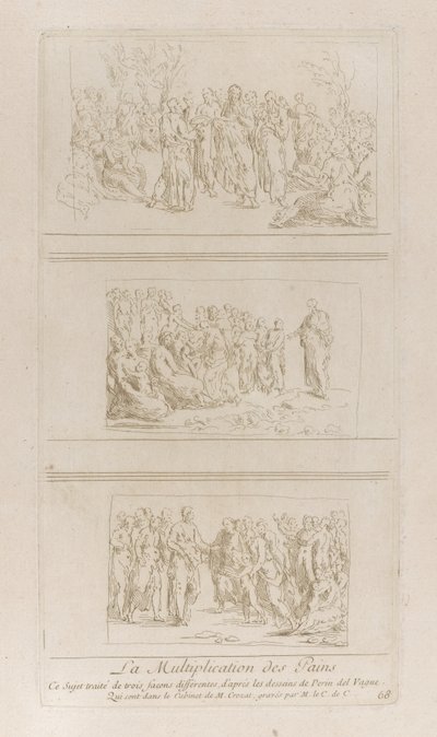 パンの奇跡についての 3 つの別々の習作。 1729-40。 作： Anne Claude Philippe de Caylus