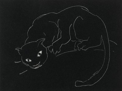 ナイトシリーズ：猫（リト、織り紙の白い線） 作： Anne Goldthwaite