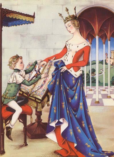 リチャード2世とその母、ケントの乙女（カラーリトグラフ） 作： Anne & Johnstone Janet (1928 79) Johnstone