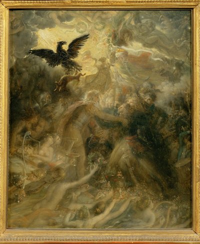 空中のエリゼ宮でオシアンが受け取ったフランスの英雄たちの影。風刺のきいた、偉大な... 作： Anne Louis Girodet de Roucy-Trioson