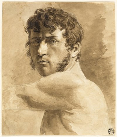 男性ヌードの胸像（レクト）、男性の肖像画と女性のスケッチ（裏面） 作： Anne Louis Girodet de Roussy Trioson
