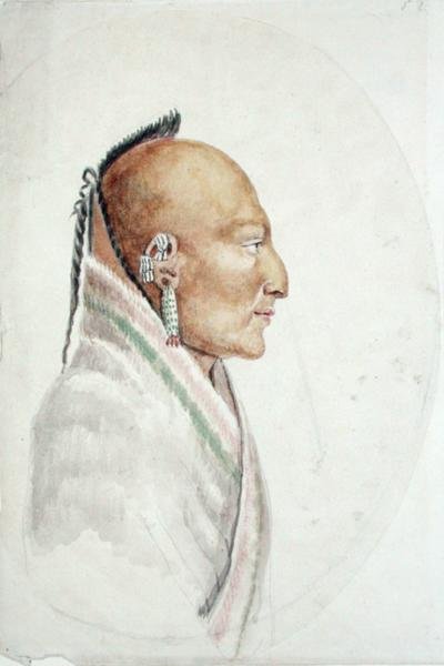 リトル・オーセージの酋長、カチャスンギア（水彩・紙） 作： Anne Marguerite Hyde de Neuville