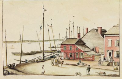 ハドソンズリバー、デイストリート、1810年（紙およびトイレットペーパーのグラファイト） 作： Anne Marguerite Hyde de Neuville