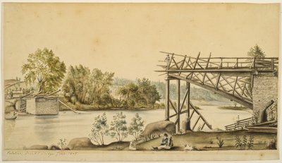 不完全な橋、パラタイン、ニューヨーク、1808（水彩紙と黒鉛紙） 作： Anne Marguerite Hyde de Neuville