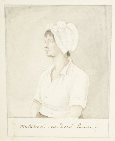 日付のないムラートの少女の肖像画（グラファイト、水彩、紙に灰色のウォッシュ） 作： Anne Marguerite Hyde de Neuville