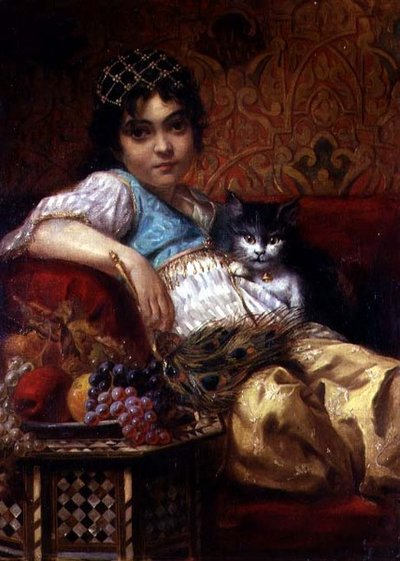 猫を連れたトルコ人女性 作： Anne Marie Wirth