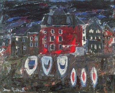 ボートヤード、アムステルダム (オイルオンボード) 作： Anne Redpath