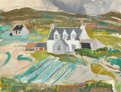スカイ島クラチャニッシュのコテージ (鉛筆と水彩) 作： Anne Redpath