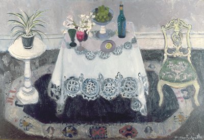 グレーと白のインテリア（キャンバスに油彩） 作： Anne Redpath
