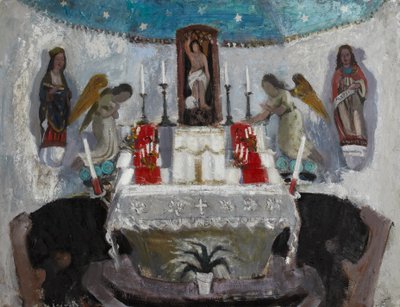 トレブール、サン・ジャン教会にて 1953-54年頃（油彩・板） 作： Anne Redpath