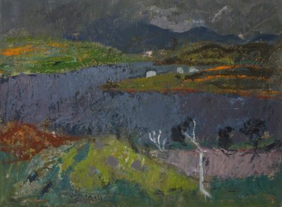 スカイ島の風景 (船上オイル) 作： Anne Redpath