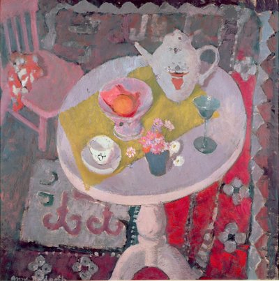 丸テーブルと中国のティーポット 作： Anne Redpath