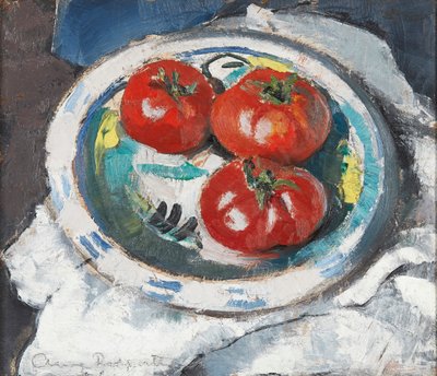 Still Life - Three Tomatoes (オイルオンボード) 作： Anne Redpath