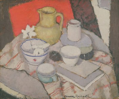 テーブルの上の静物（キャンバスに油彩） 作： Anne Redpath