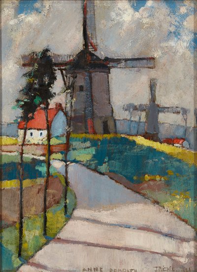 パ・ド・カレーの風車（オイルオンボード） 作： Anne Redpath