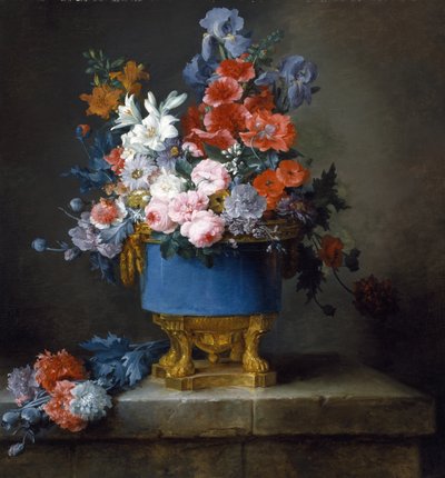 青い磁器の花瓶の花の花束 作： Anne Vallayer Coster