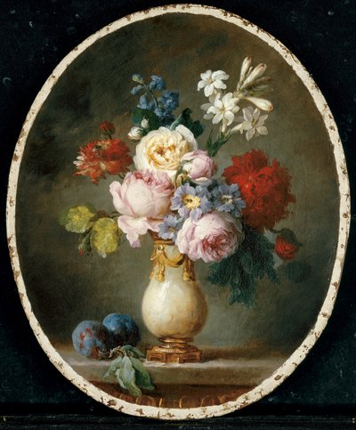 大理石のテーブルトップに置かれた花瓶と2本の梅の花瓶、1781年 作： Anne Vallayer Coster