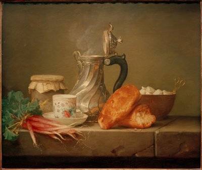 ラ・ショコラティエール - 銀製ピッチャーのある静物画 作： Anne Vallayer Coster