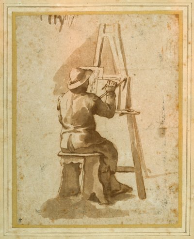 イーゼルに座る若い画家（紙にチョークとペン＆インク 作： Annibale (follower of) Carracci
