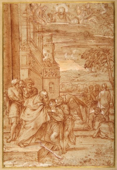 放蕩息子の帰還」（アンニバレ・カラッチの後）（紙に赤チョークと高さ調整 作： Annibale (follower of) Carracci