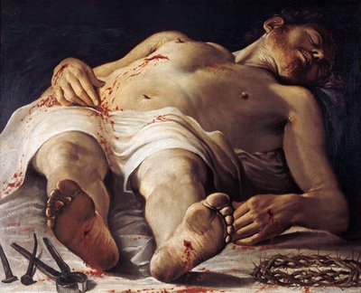 アンニバレ・カラッチ（1560-1609）作「死んだキリスト」、油彩・キャンバス、707x888 cm 作： Annibale Carracci