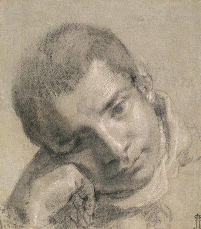 若者の頭（木炭と白チョーク） 作： Annibale Carracci