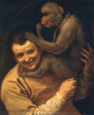 騒々しい猿を持つ男 作： Annibale Carracci