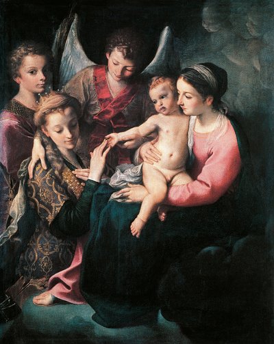 アンニバレ・カラッチ（1560-1609）の「聖カタリナの神秘的な結婚」、油彩・キャンバス 作： Annibale Carracci