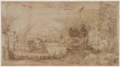 ボートのある川の風景 作： Annibale Carracci