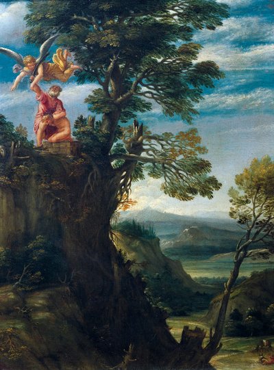 アンニバレ・カラッチ（1560-1609）による「イサクの犠牲」、油彩・キャンバス、45x34cm 作： Annibale Carracci