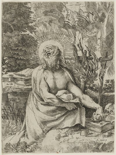 荒野の聖ヒエロニムス、1591年（紙に彫刻を施してエッチング、iiiiv） 作： Annibale Carracci